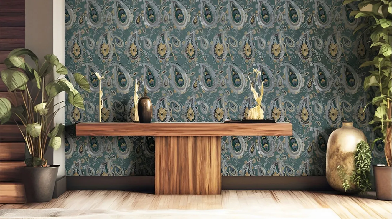 dark green paisley indian wallpaper